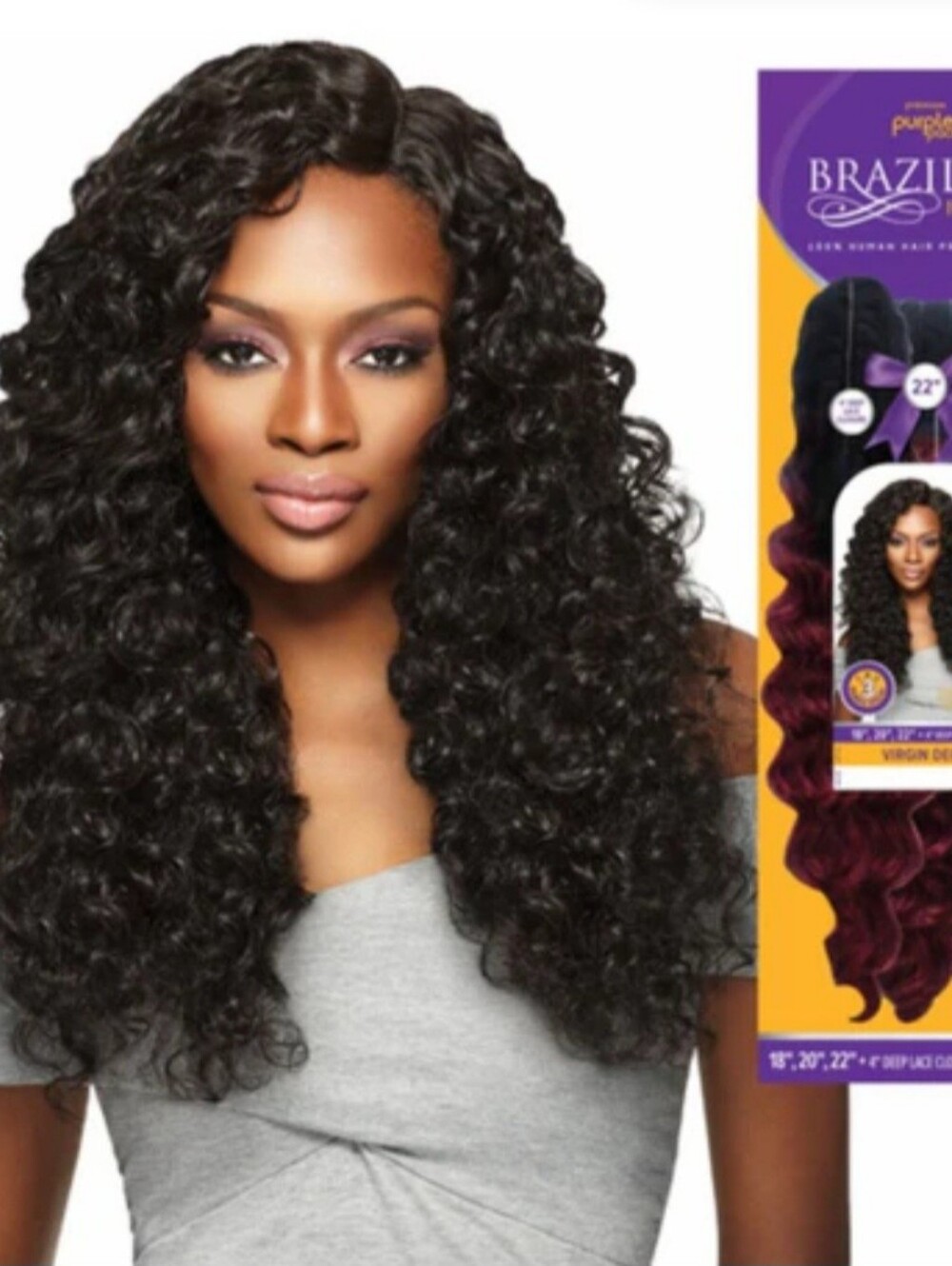 Outre Purple Pack Brazilian Boutique Virgin Deep 16" 20" 22" DR30 Hair Blend Wig